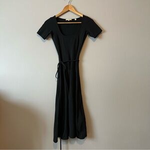 Vince short sleeve square neck dress in dark tide, xxs